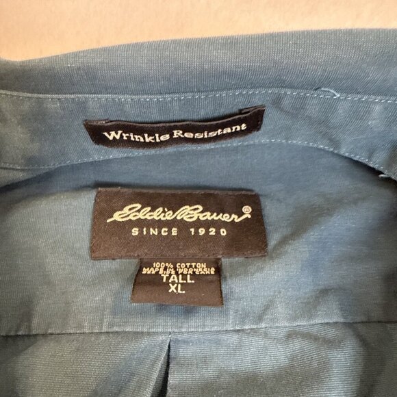 Eddie Bauer Classic Fit Wrinkle Resistant Green Shirt Tall XL 100% Cotton - Picture 3 of 8